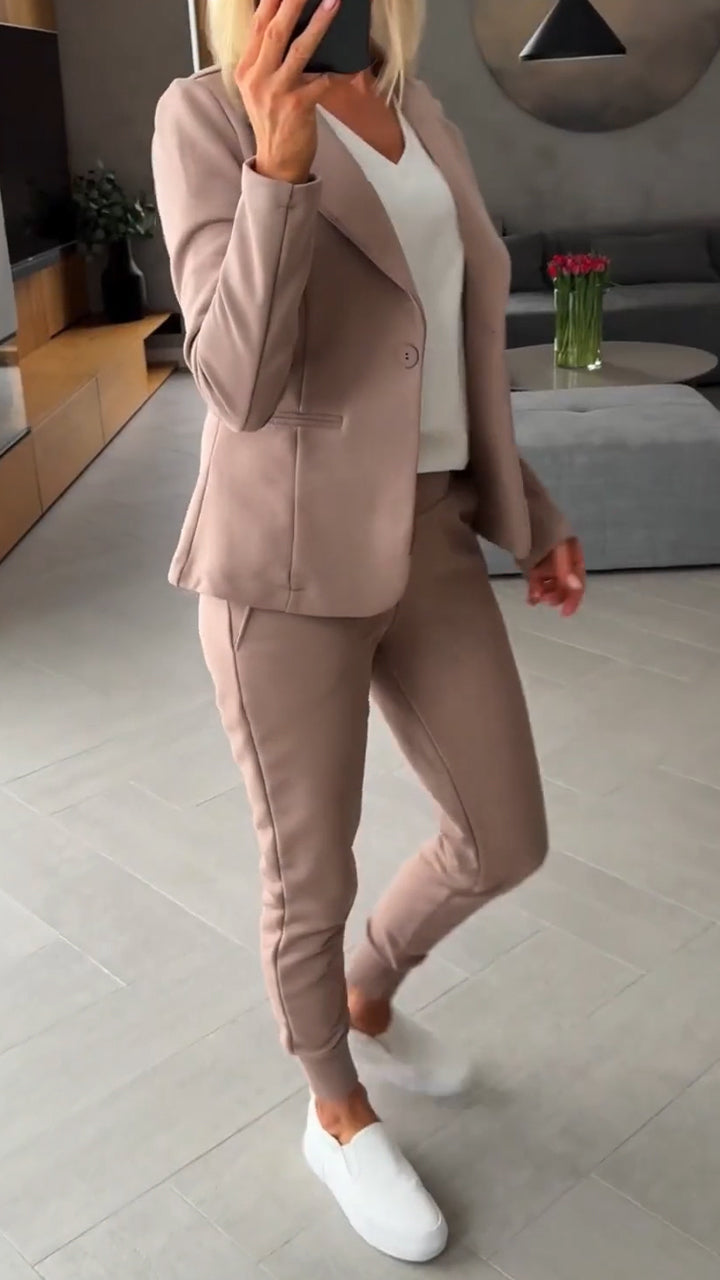 Collar Jacket+ Pants Commuting Style Set