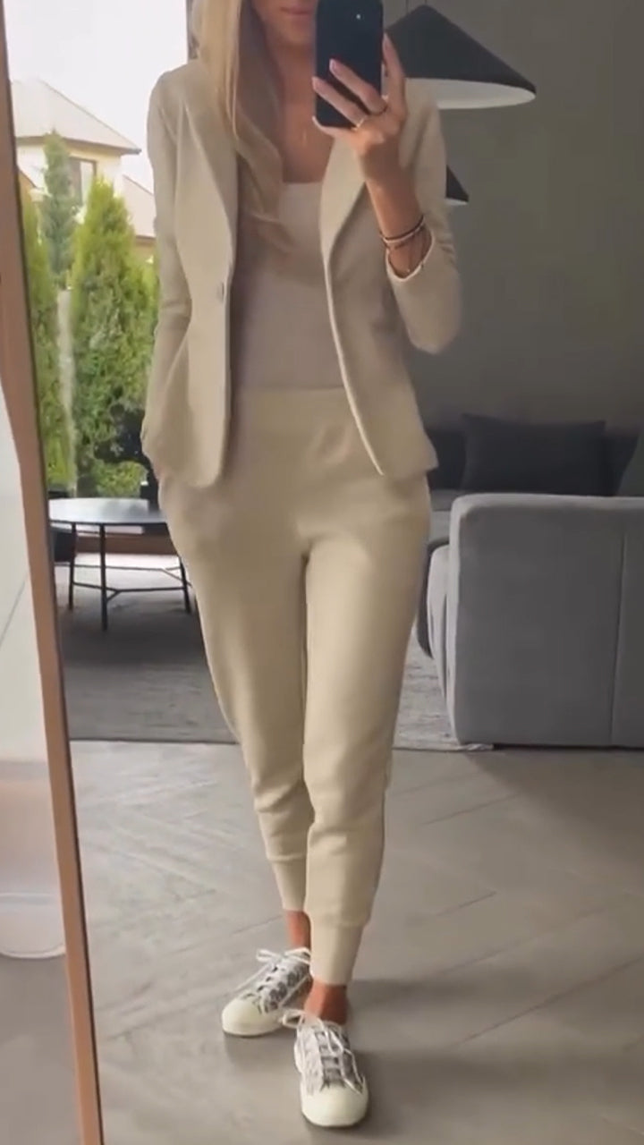 Collar Jacket+ Pants Commuting Style Set