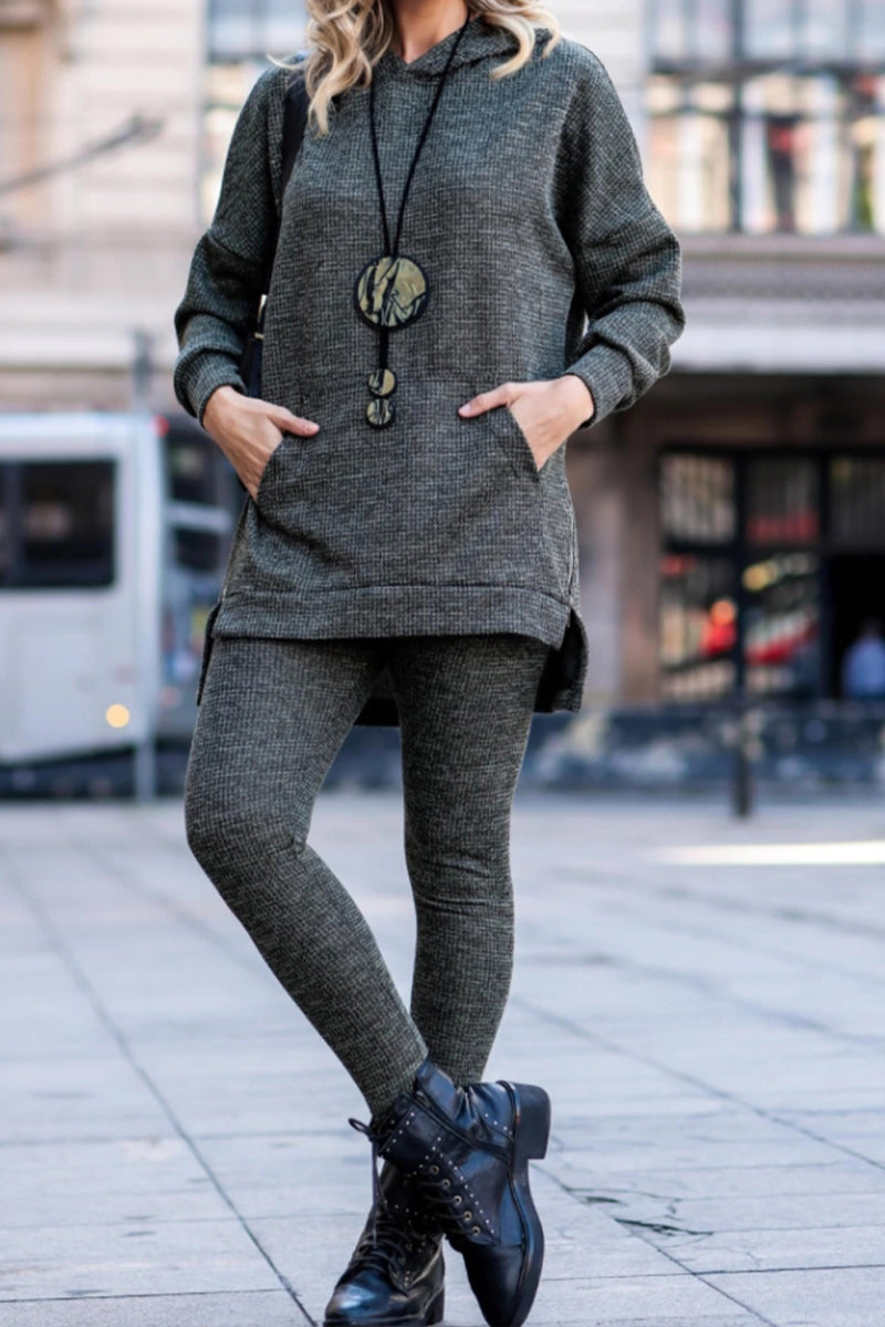 Round Neck Hooded Top+ Pants Set