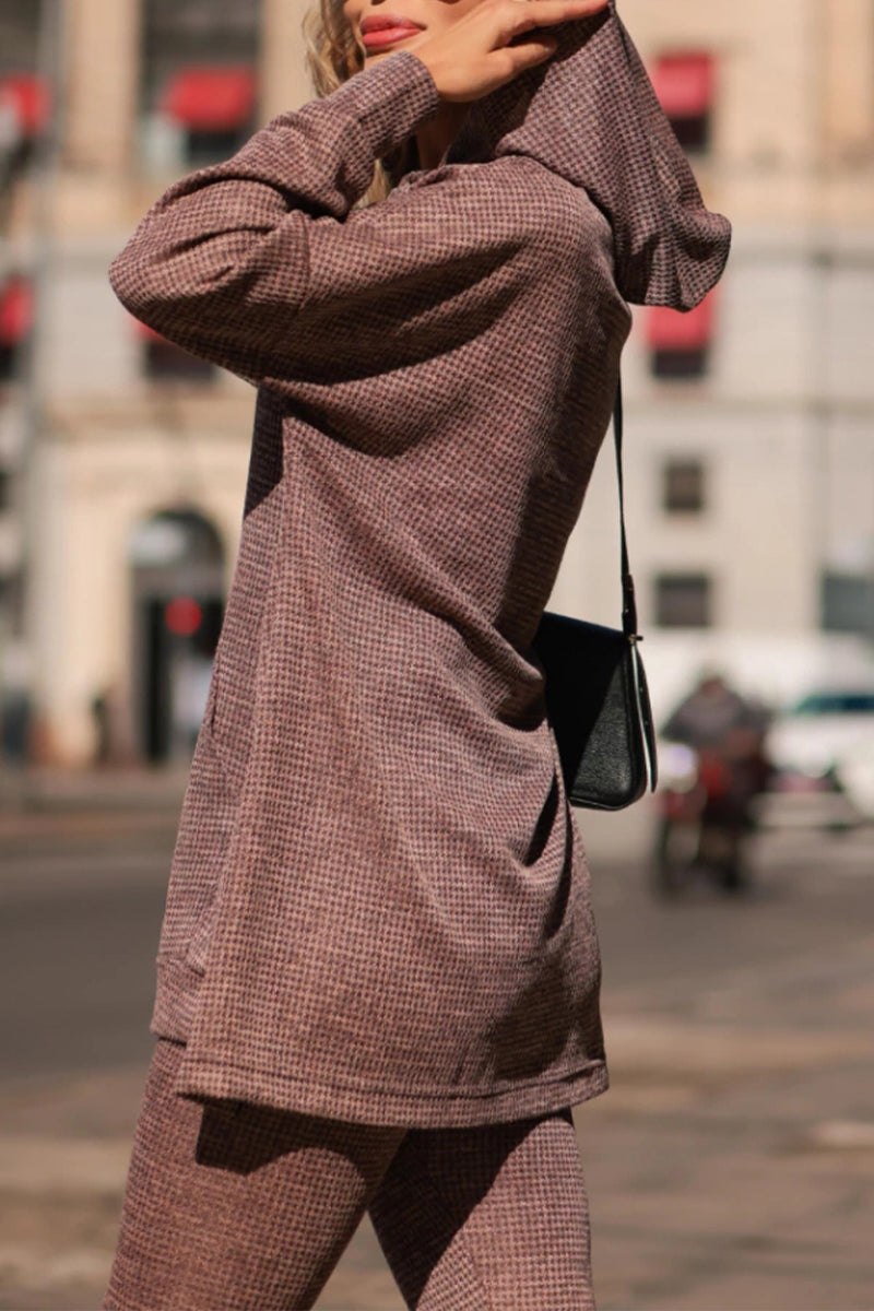 Round Neck Hooded Top+ Pants Set