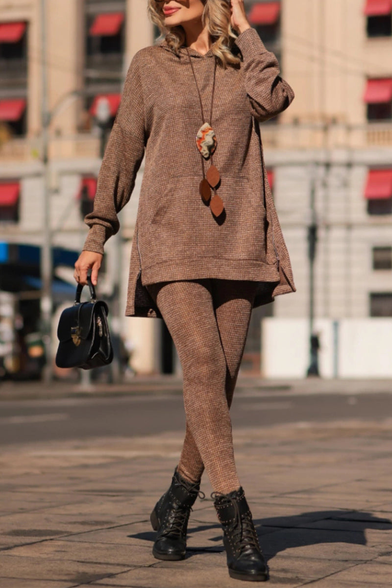 Round Neck Hooded Top+ Pants Set