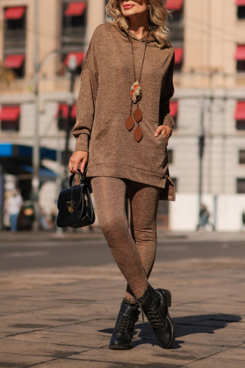 Round Neck Hooded Top+ Pants Set