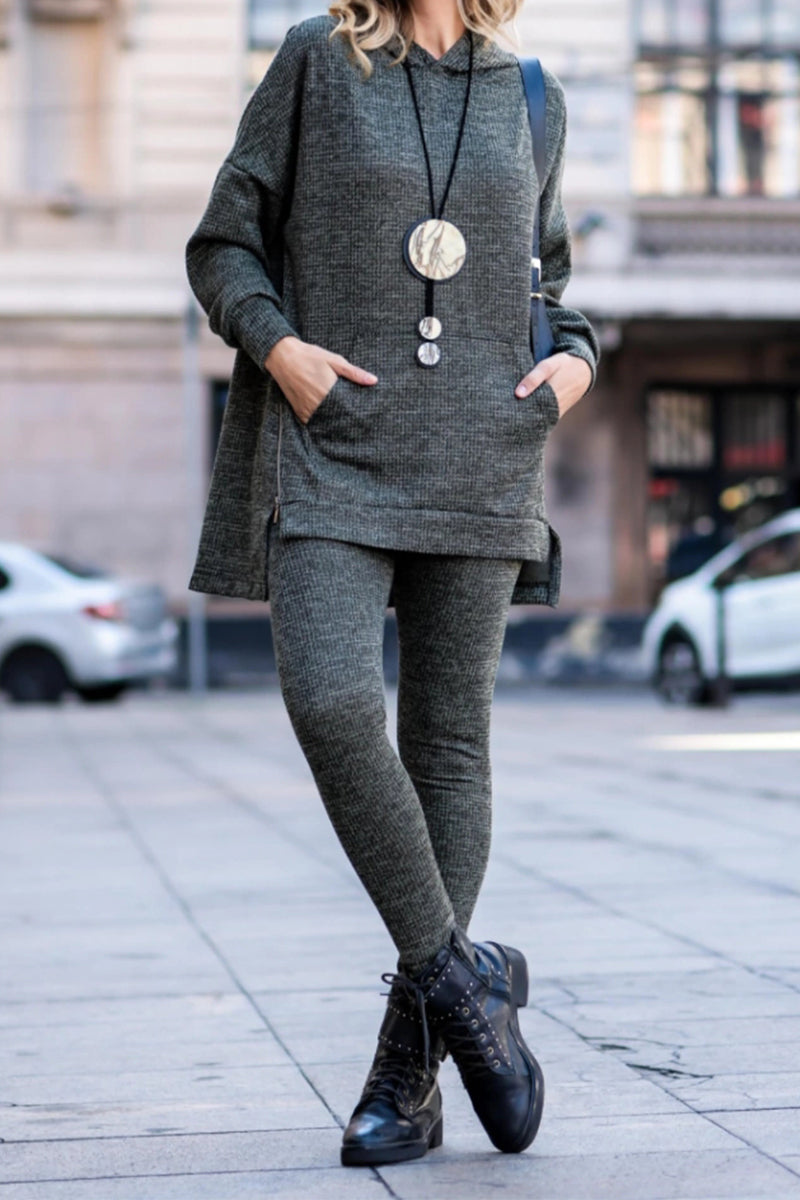 Round Neck Hooded Top+ Pants Set