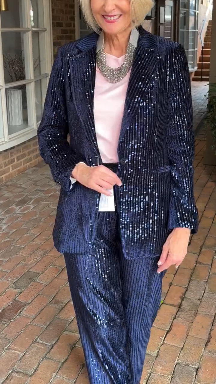 Lapel Sequined Jacket + Pants Commuter Temperament Suit