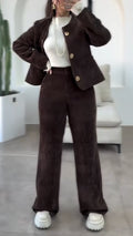 Round-neck Button-down Jacket + Pants Suit