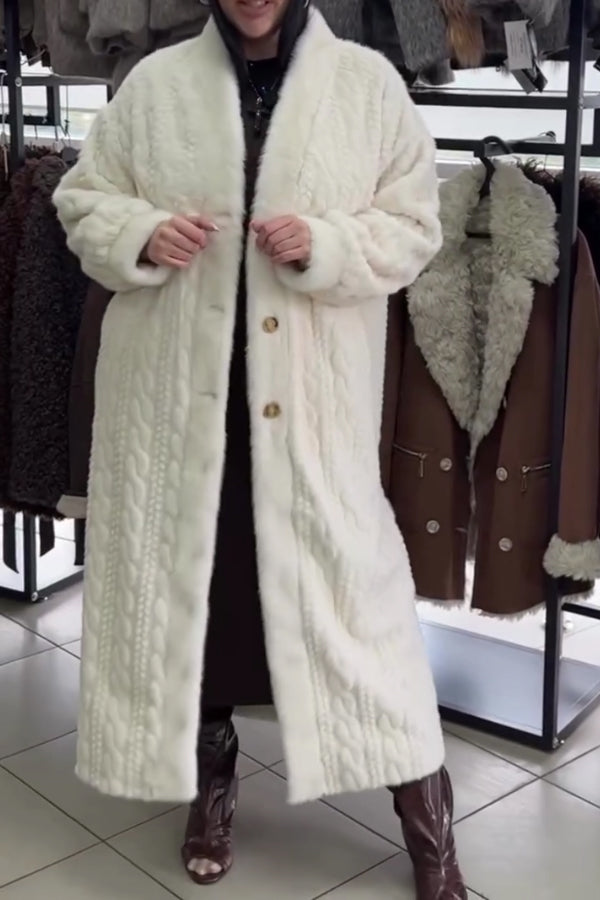 Warm Cable-knit Plush Long Cardigan Coat