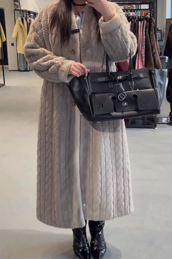 Warm Cable-knit Plush Long Cardigan Coat