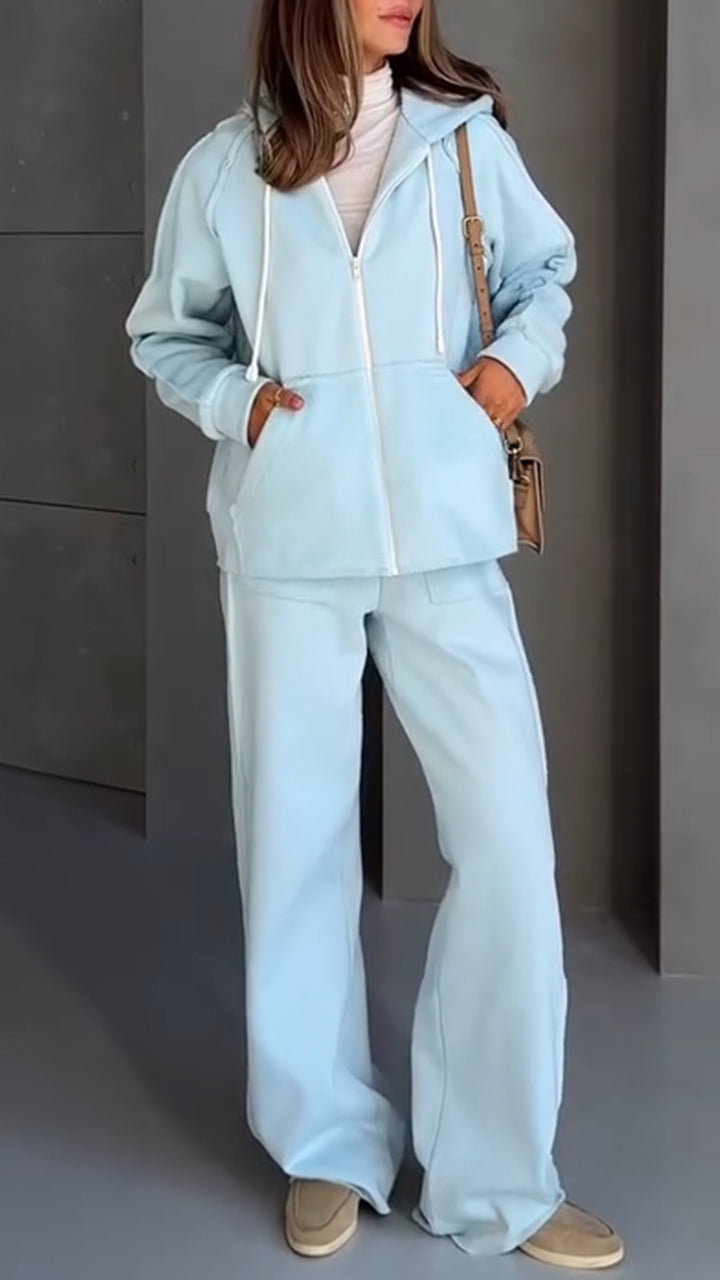 Round Neck Hooded Jacket + Pants Suit