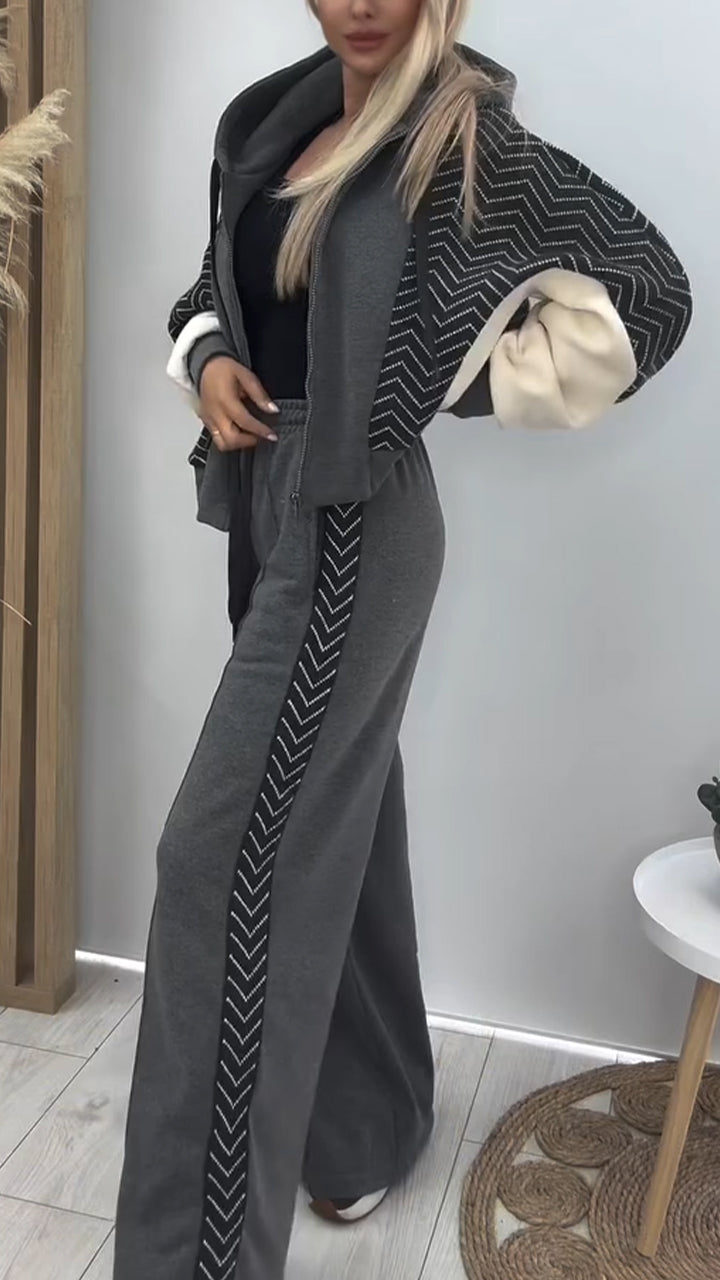 Hooded Spliced Jacket + Pants Set