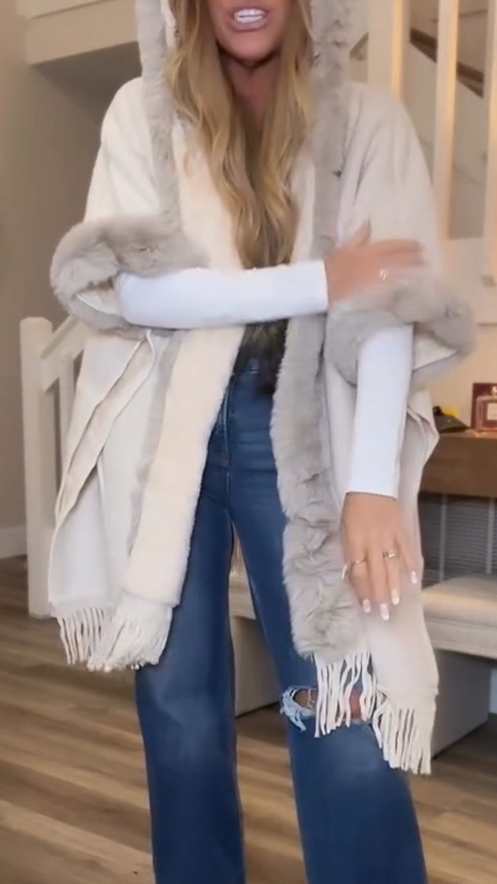 Fur Collar Hooded Tassel Coat