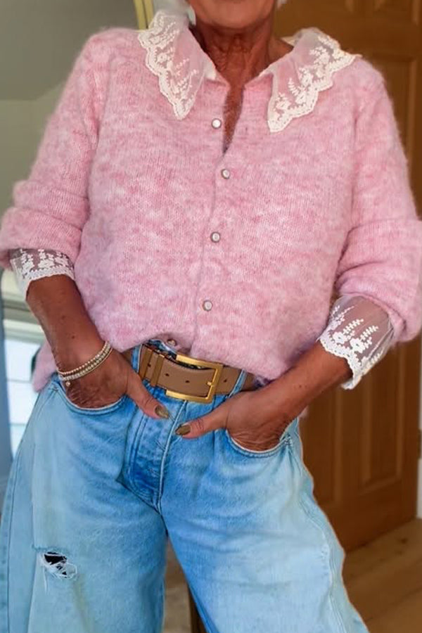 Lace Panel Cardigan Sweater