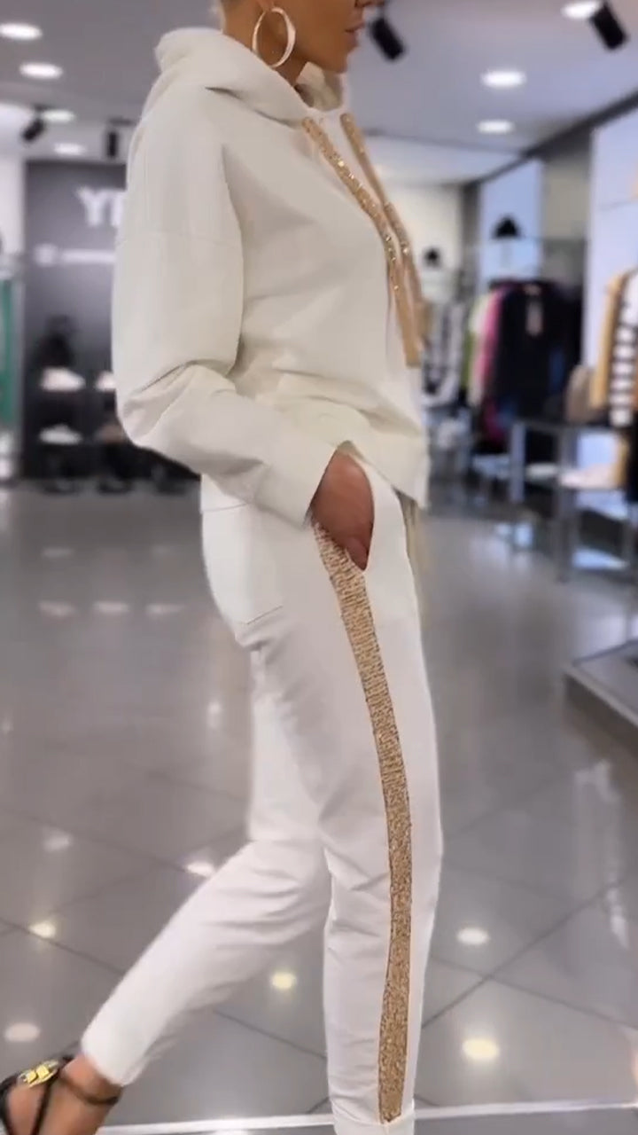 Hooded Drawstring Sweatshirt + Pants Suit