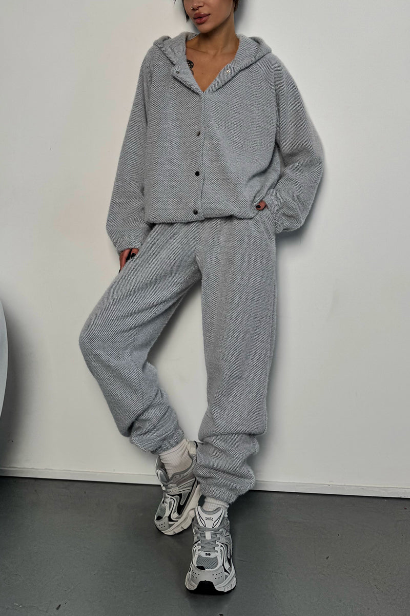 Button-down Hooded Jacket + Pants Suit
