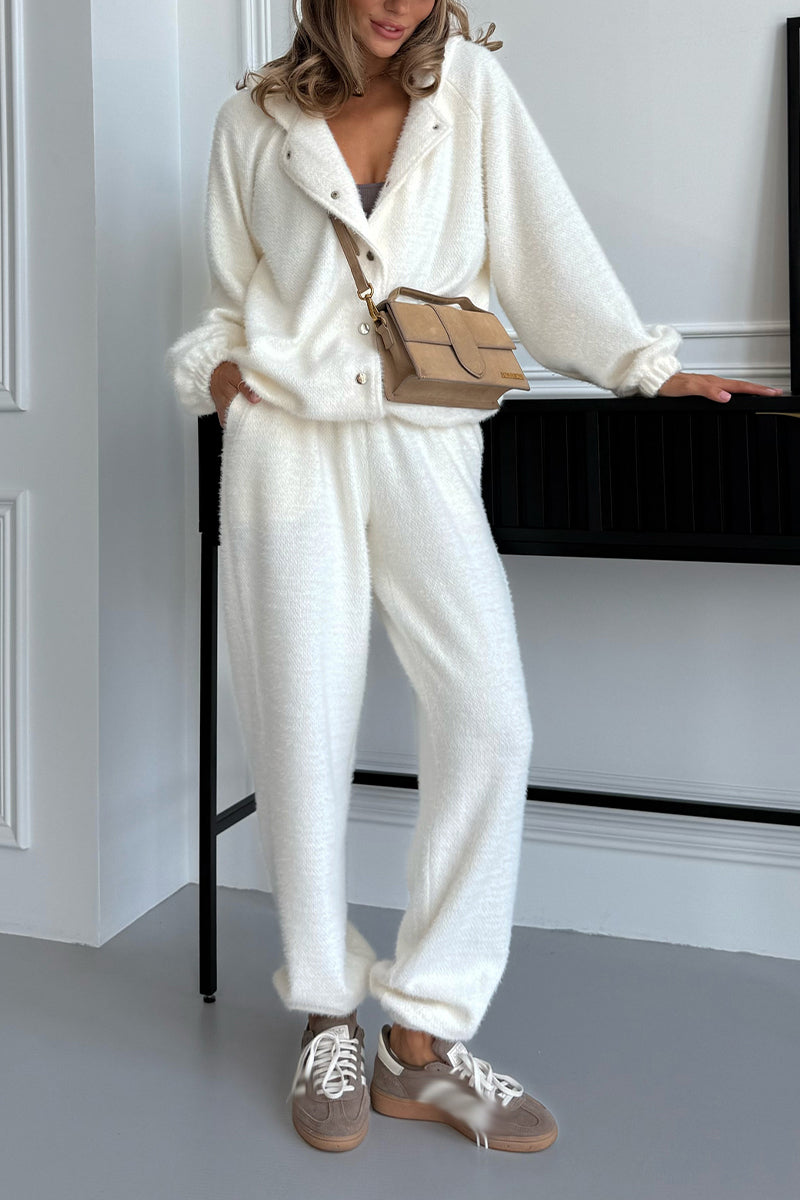 Button-down Hooded Jacket + Pants Suit