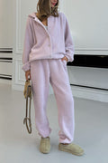 Button-down Hooded Jacket + Pants Suit