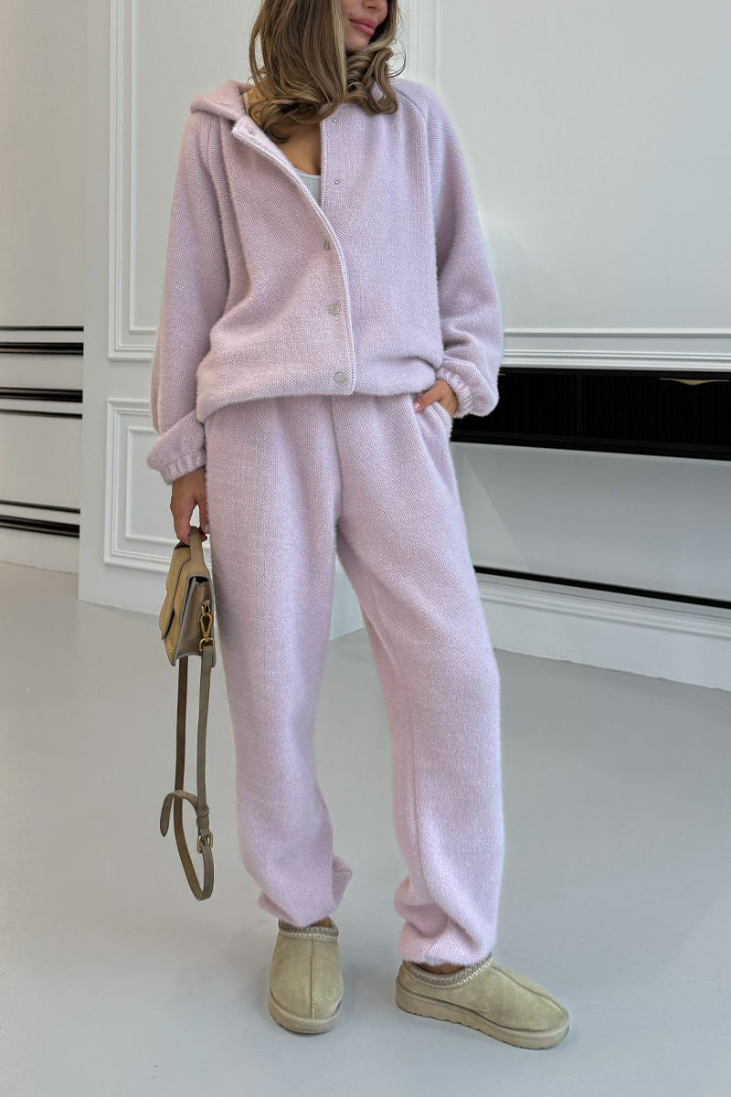 Button-down Hooded Jacket + Pants Suit