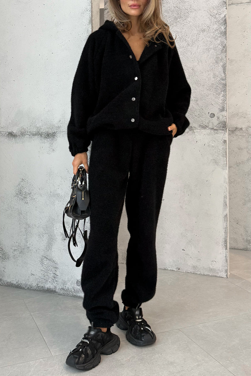 Button-down Hooded Jacket + Pants Suit