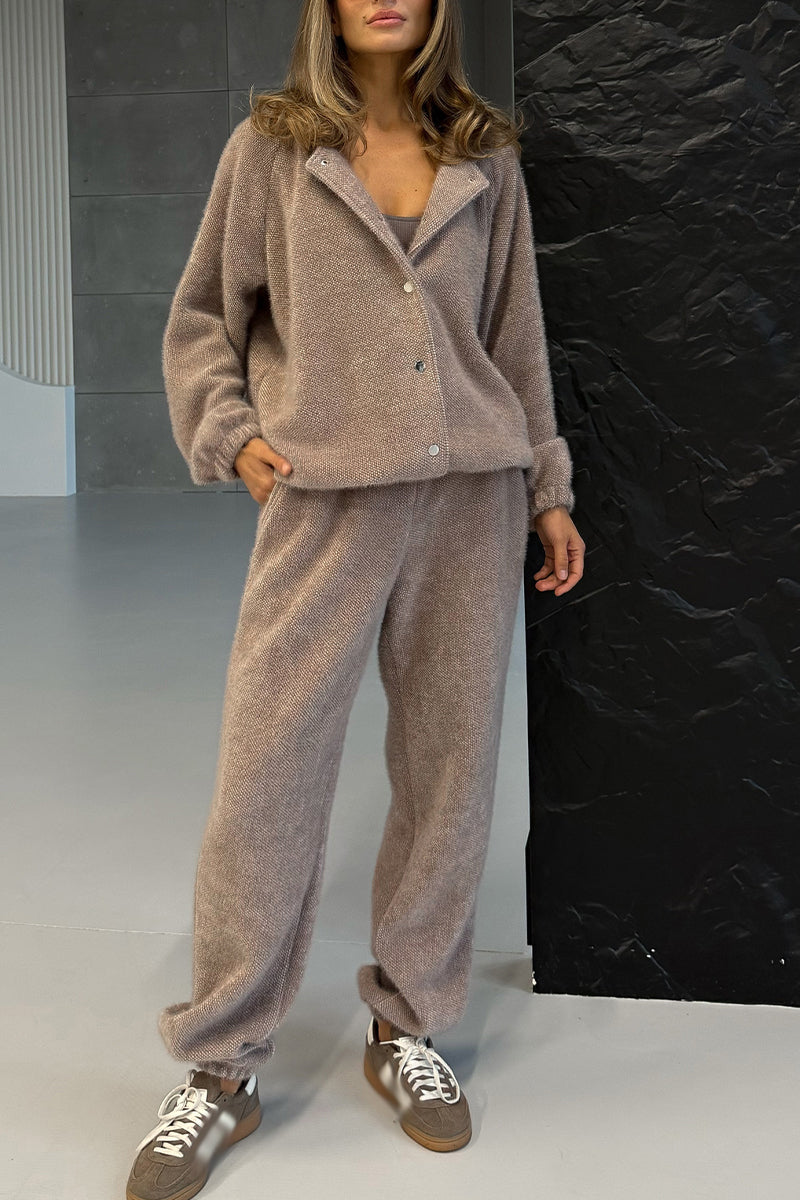 Button-down Hooded Jacket + Pants Suit