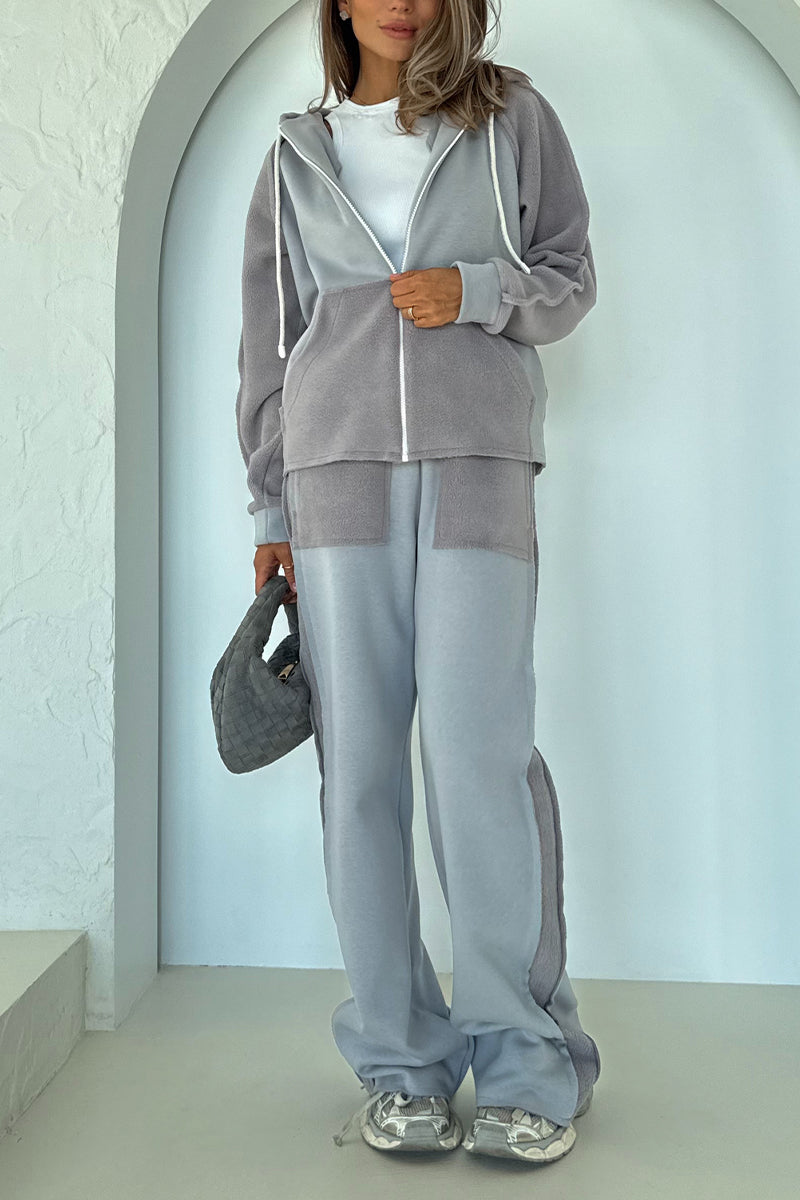 Round Neck Hooded Jacket + Pants Suit