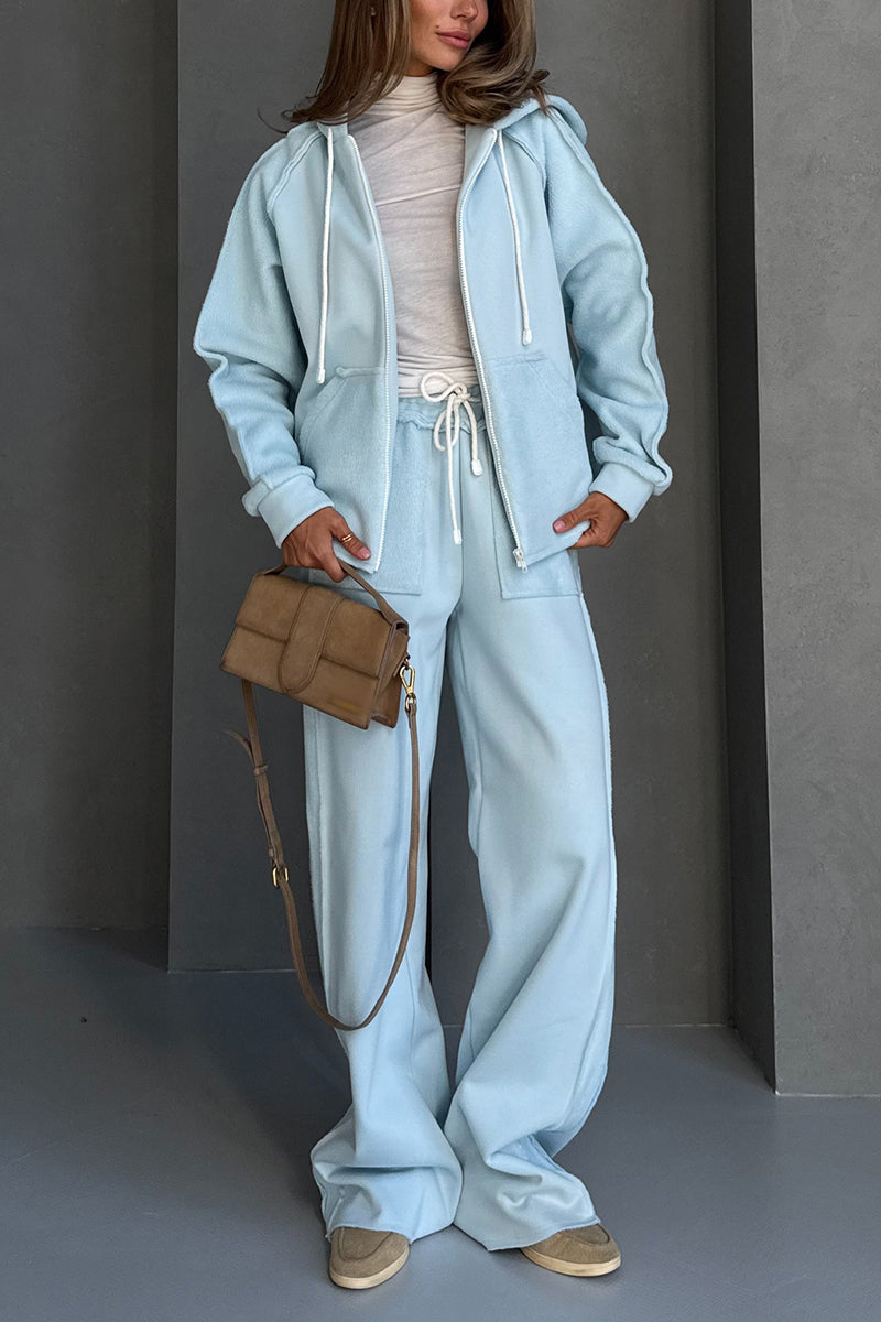 Round Neck Hooded Jacket + Pants Suit