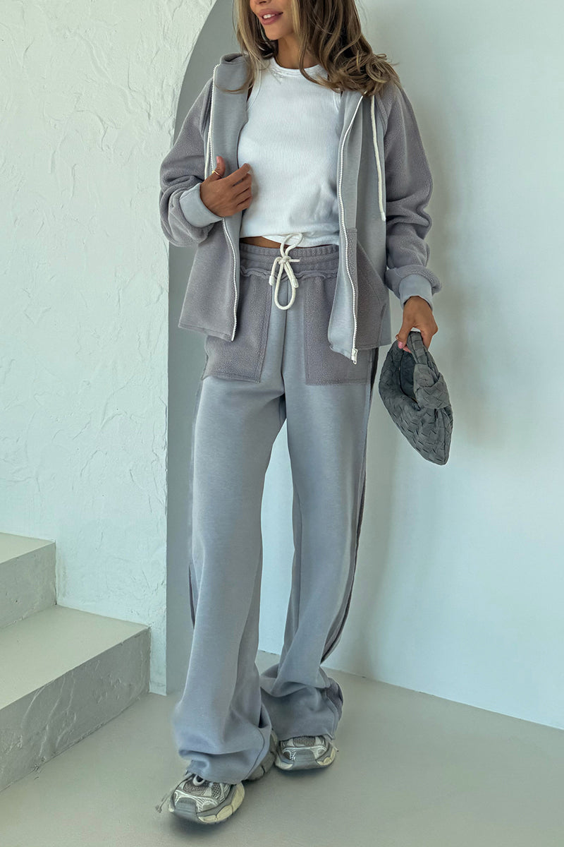 Round Neck Hooded Jacket + Pants Suit