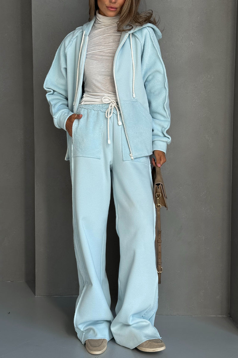 Round Neck Hooded Jacket + Pants Suit