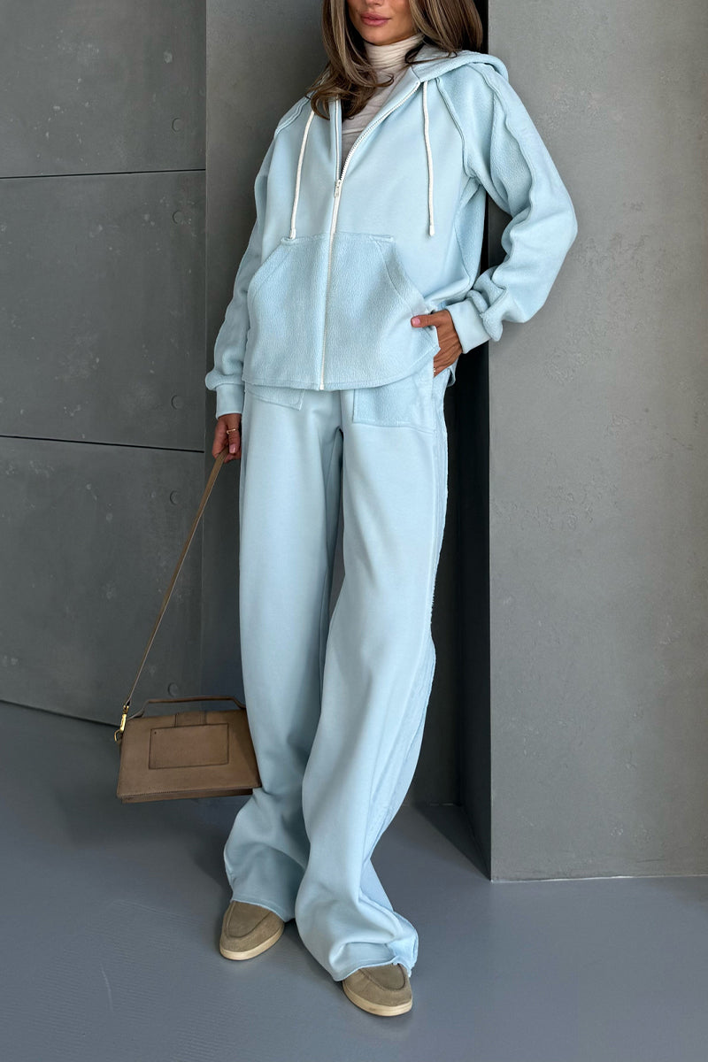 Round Neck Hooded Jacket + Pants Suit