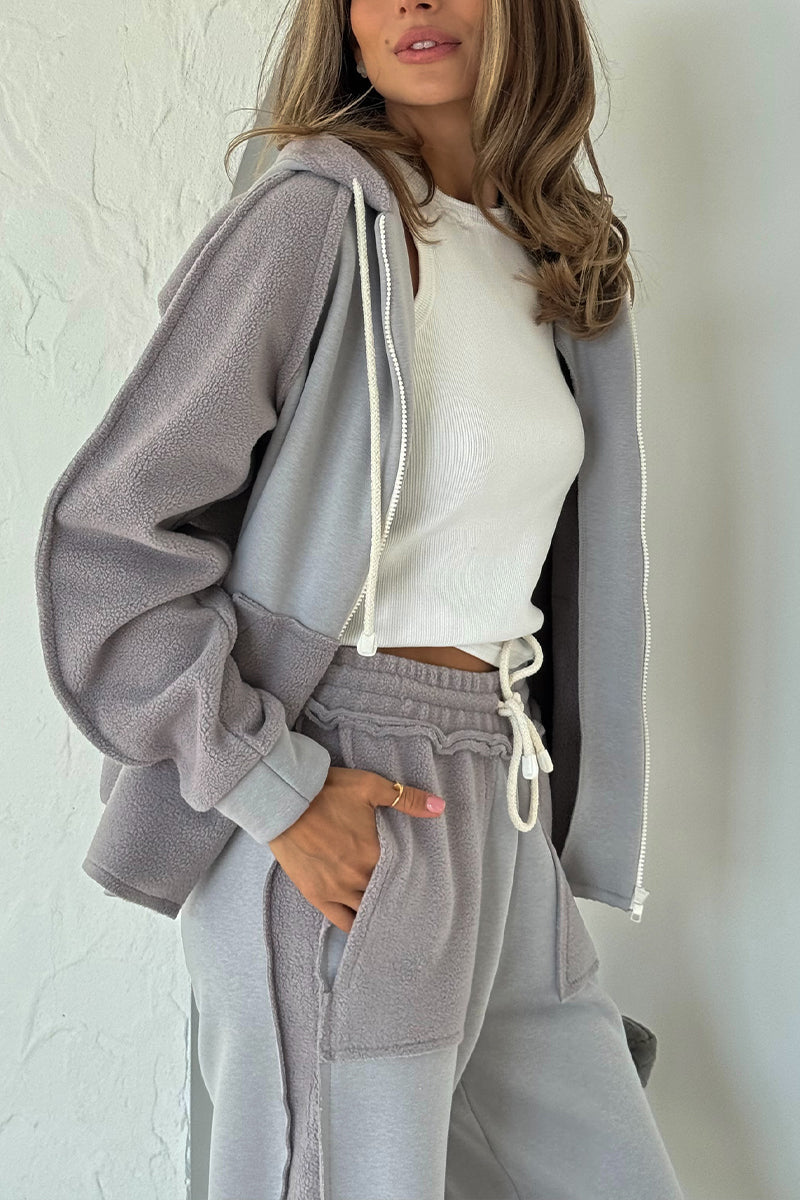 Round Neck Hooded Jacket + Pants Suit