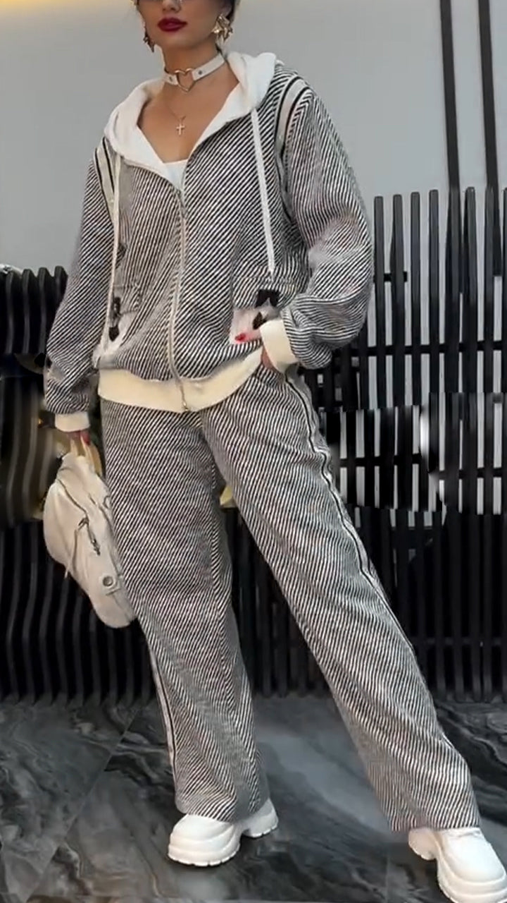 Hooded Drawstring Jacket + Pants Set