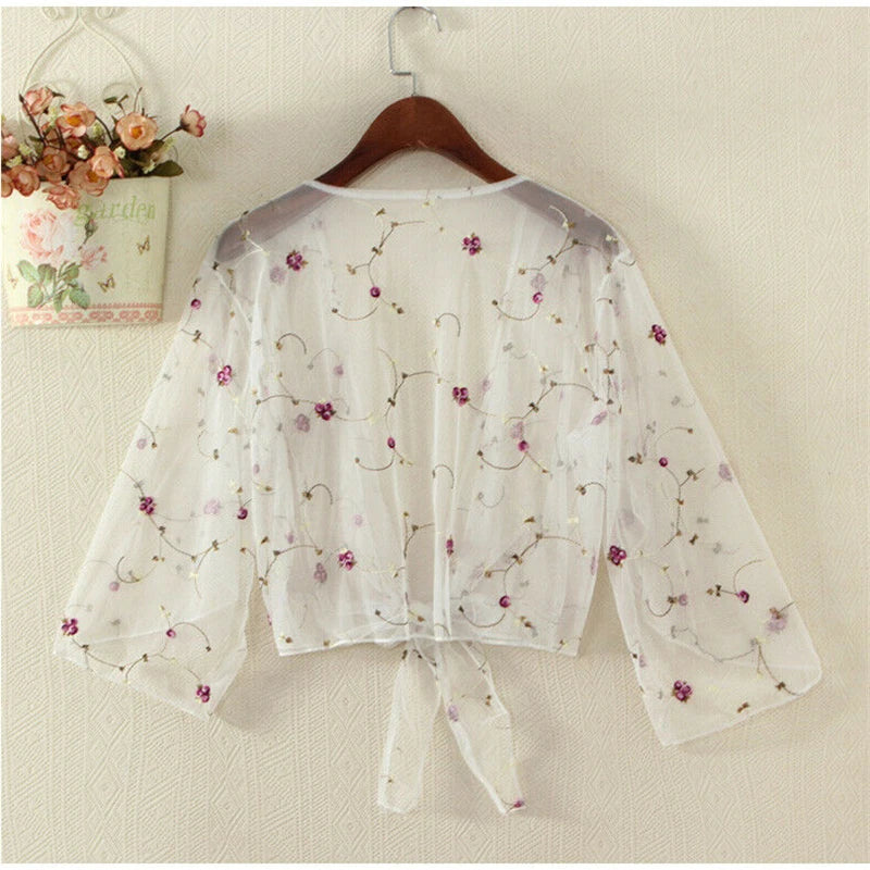 Tops and Blouses Summer Blouse Shirt Cardigan Thin Outwear Hollow Out Blouse Cover Up Blusas Femininas Elegante