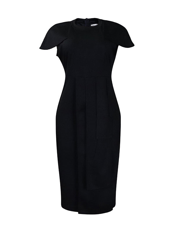 Short Sleeves Skinny Pleated Color Split-back Split-front Split-joint Round-neck Midi Dresses
