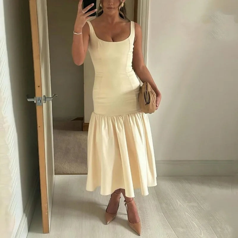 Plunge Splice Maxi Dress Outfits for Slim Fit Hip Wrap Party Club Dress Sleeveless Female Summer