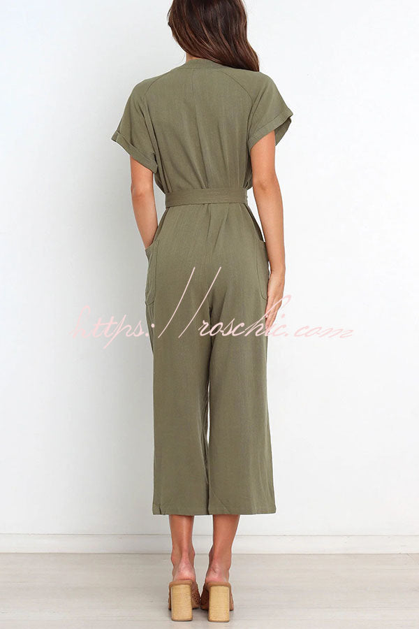 Something About Her Pocketed Button Straight Leg Jumpsuit