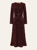 Sequin Decorated Velvet Midi Dress in Red