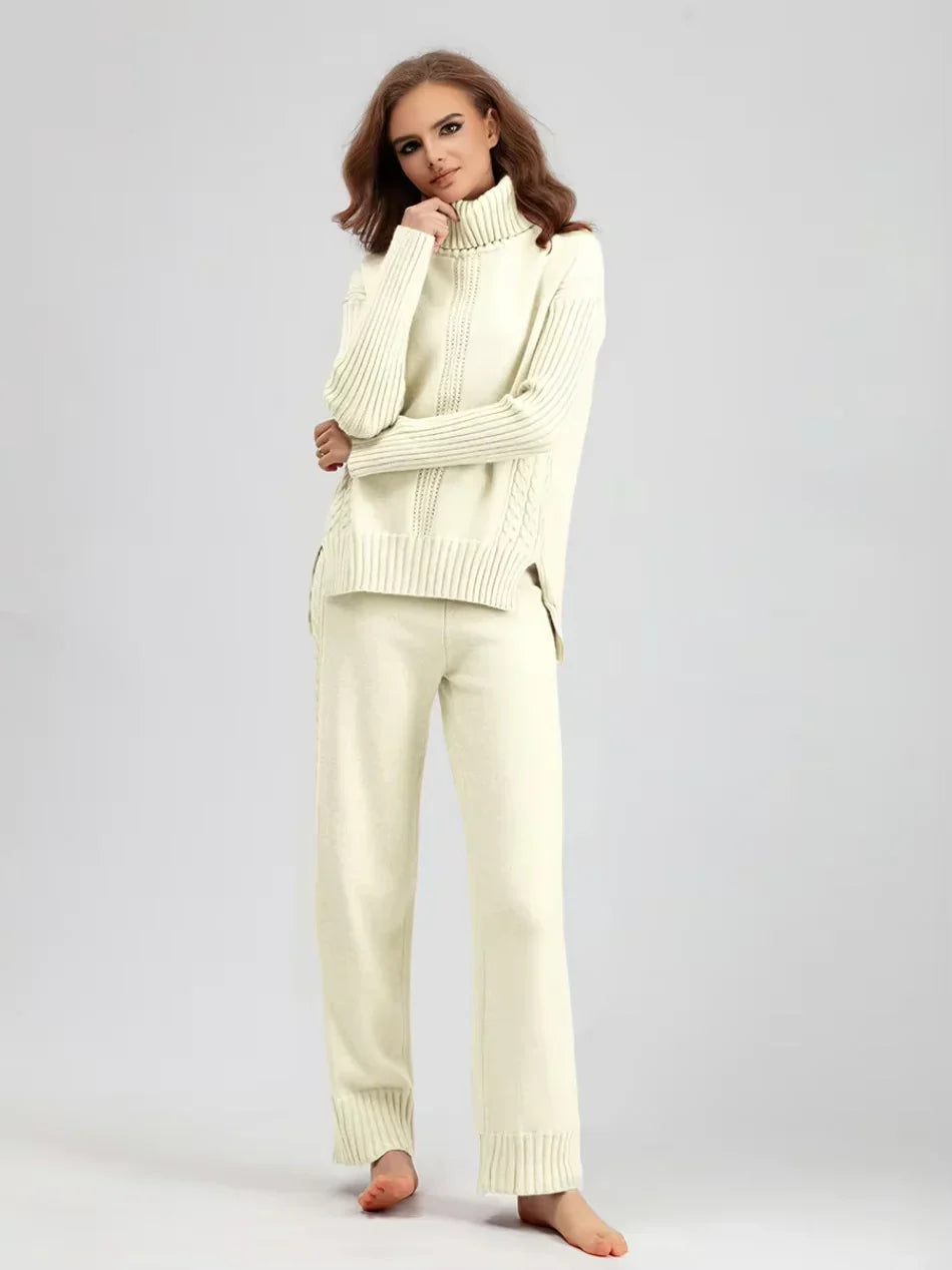 Scarlett - High-neck Knit Sweater & Loose Pants Set