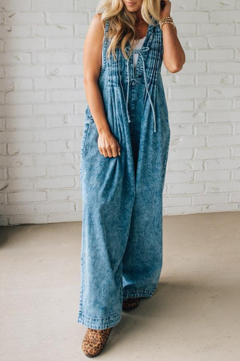 ' Shoulder Strap Hollow Splicing Pleated Jumpsuit