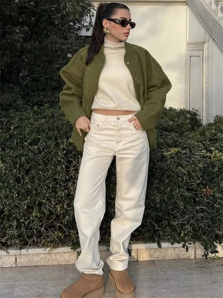 Loose High Waist Outwear Sweater for Long Sleeve Slim Pocket Patchwork Autumn Cardigan Knitwear ’s Coat