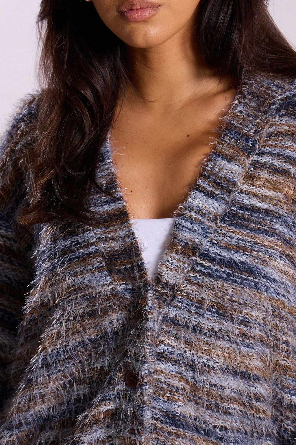 New Retro Deep V-neck Maillard Plush Long-sleeve Knit Cardigan