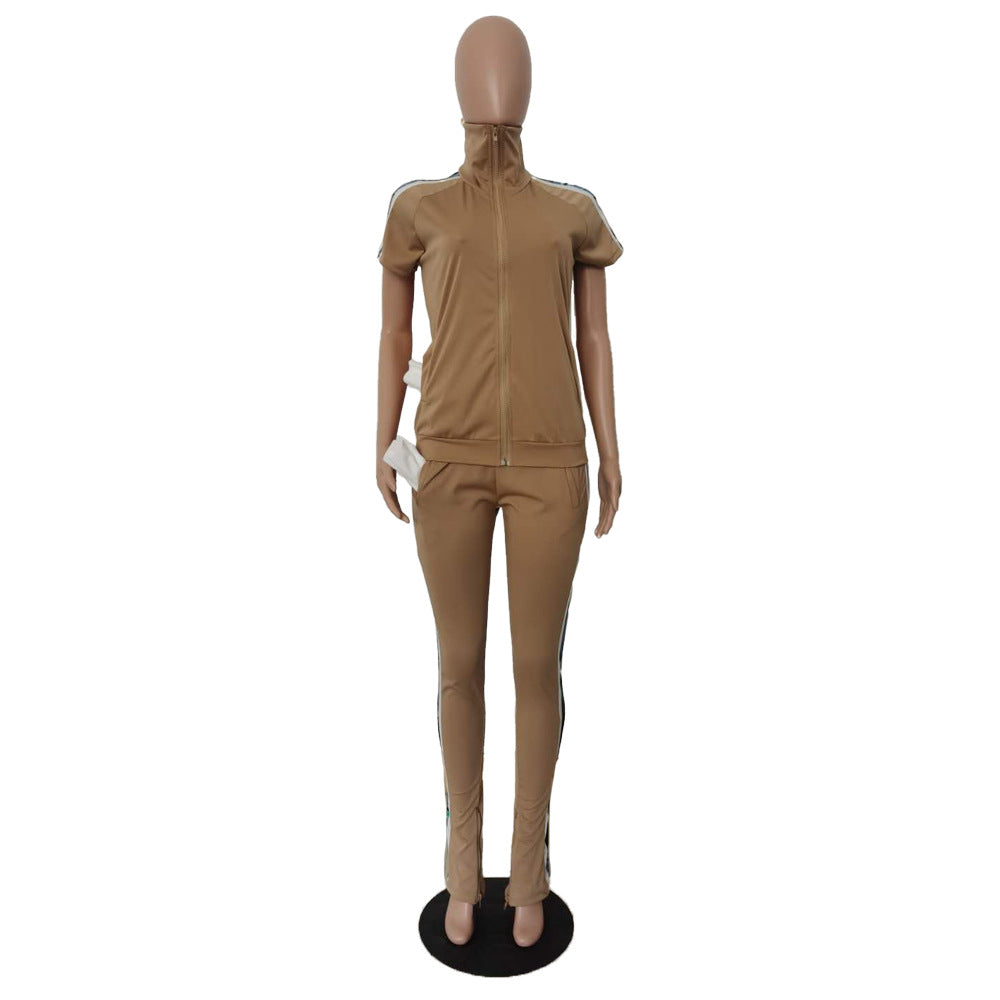 Striped Drawstring Kangaroo Pocket Pants Set Bo3060