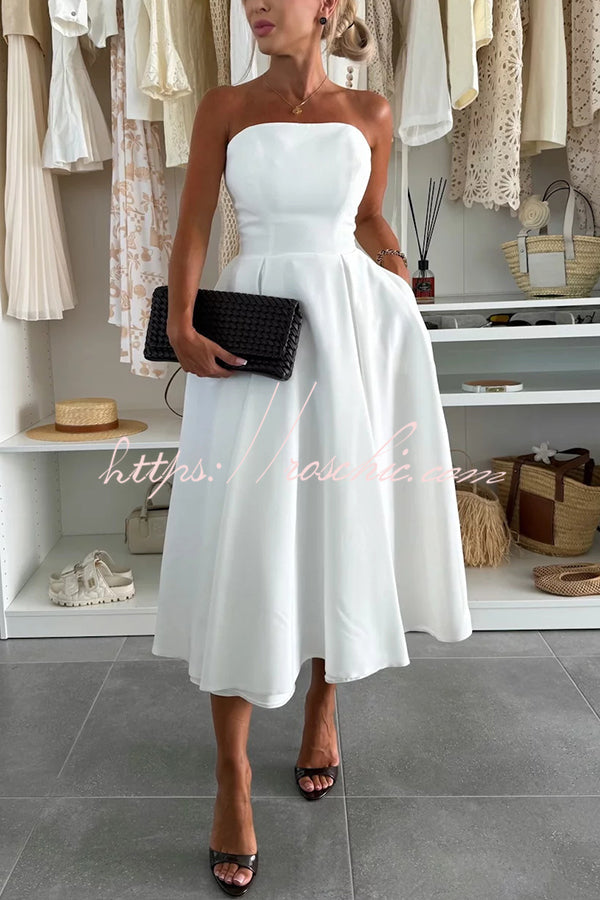 Sweet Cascade Color Off Shoulder Pocket Full Hem Midi Dress