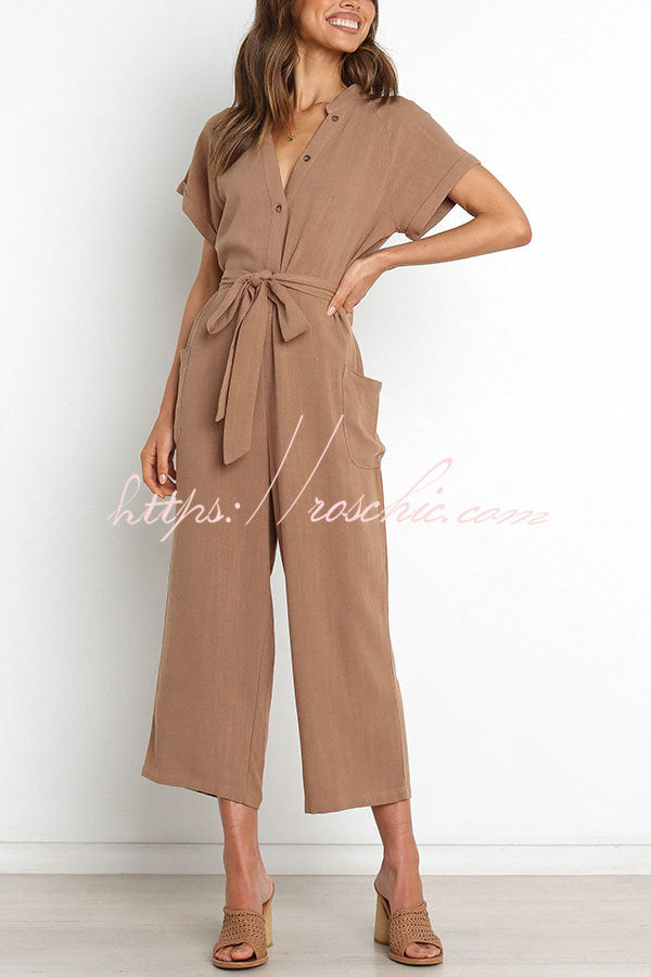 Something About Her Pocketed Button Straight Leg Jumpsuit