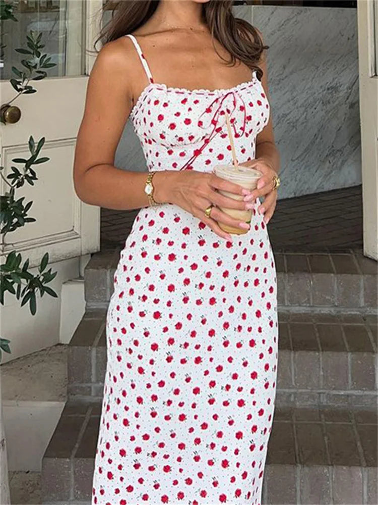 Ruffled Backless Halter Dresses Female Lace High Waist Spaghetti Patchwork Party Dress Summer Maxi Dress New