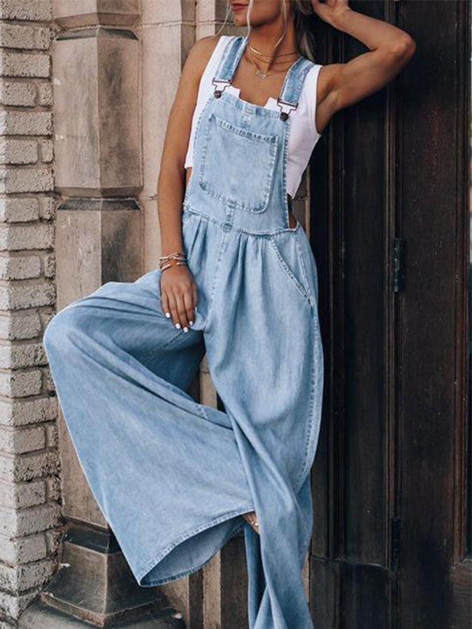 Denim Wide-leg Pants Jumpsuits