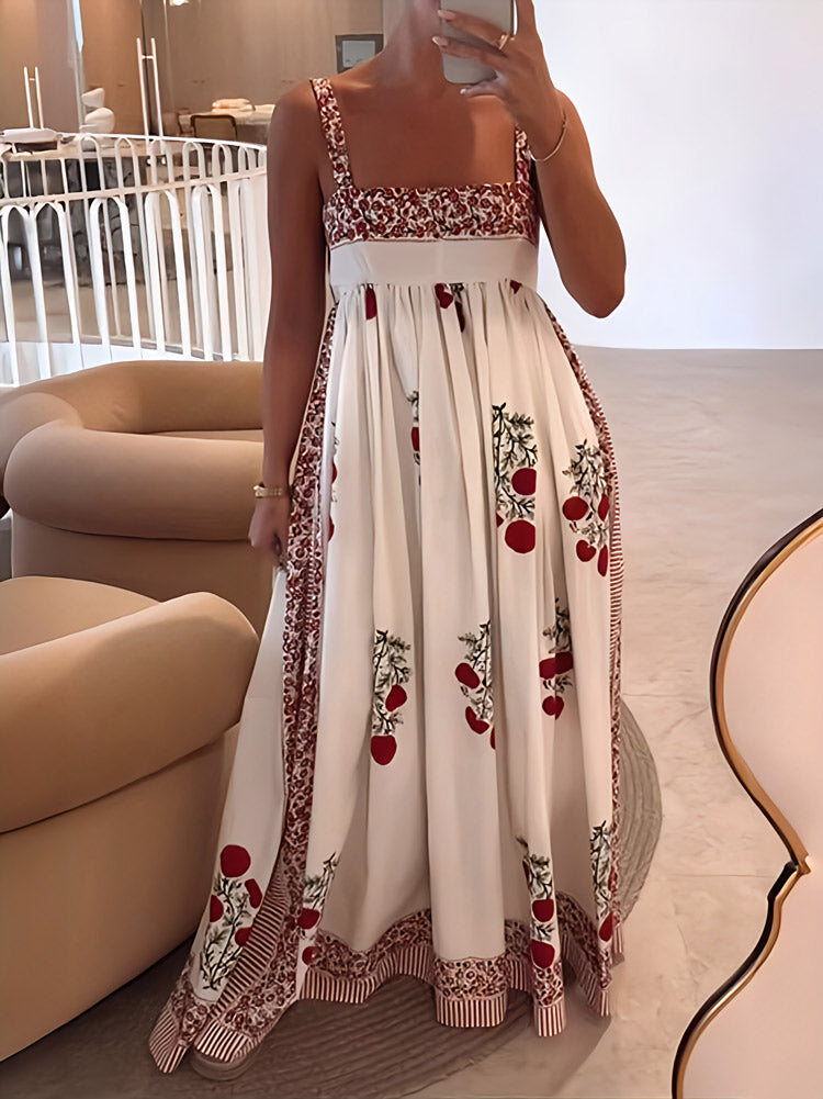 Square Neck Paneled Print Maxi Dress
