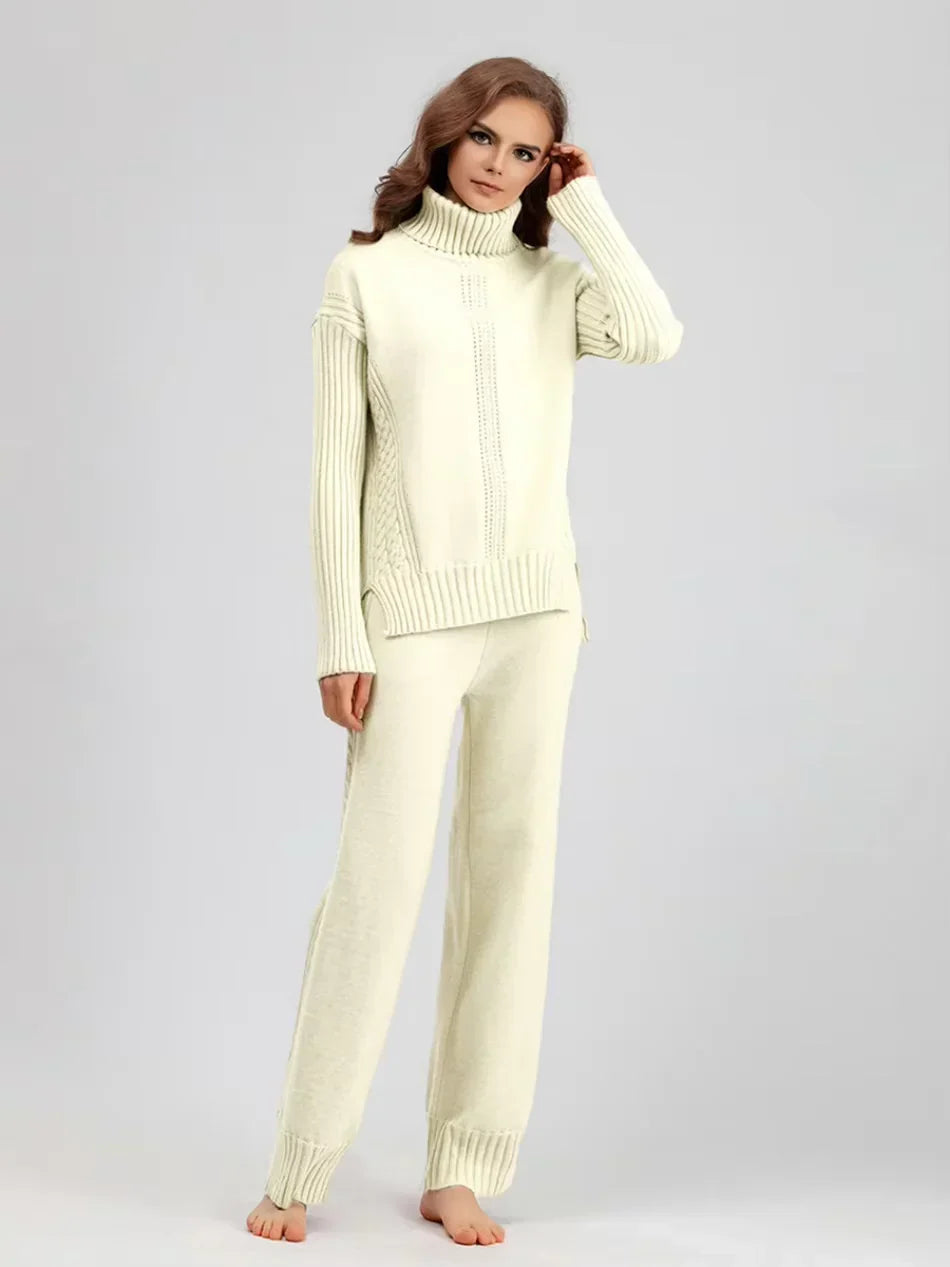 Scarlett - High-neck Knit Sweater & Loose Pants Set