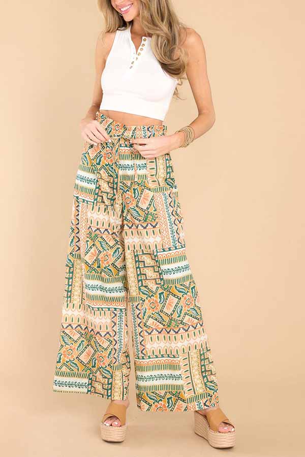 Drawstring High Waist Drape Wide-leg Straight-leg Pants