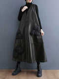 A-line Loose Flower-embellished Split-joint V-neck Midi Dresses