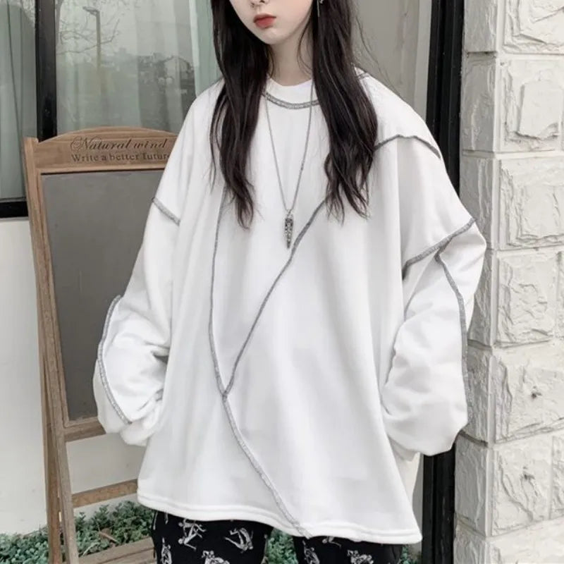 Hoodies Harajuku Bf Style Black Hip-hop Teens Sweatshirts Autumn All-match Daily Simple Df4940