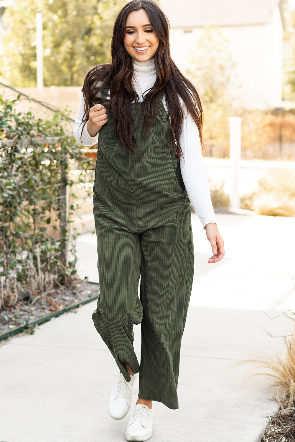 Color Pocketed Corduroy Overall
