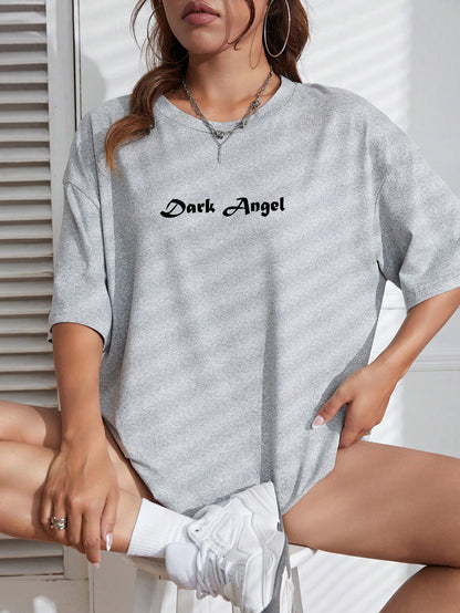 Dark Angel Wing Graphic Printed T-shirts for Loose Oversized Clothing Hip Hop Street Tshirt Cotton Short Sleeves